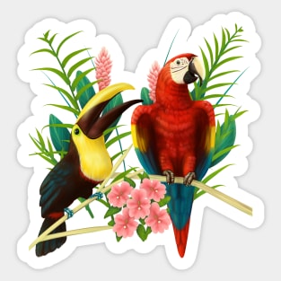 Toucan and Scarlet Macaw tropical birds Sticker